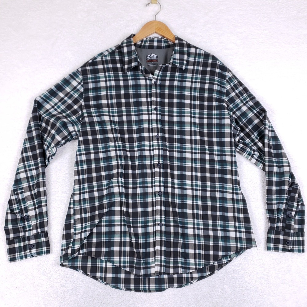 Pacific Outfitters Shirt Mens XL Active Stretch Plaid Long Sleeve Hiking Outdoor